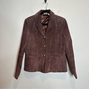 Vintage Y2K Ruff Hewn Suede Leather Chocolate Brown Button Front Jacket Large